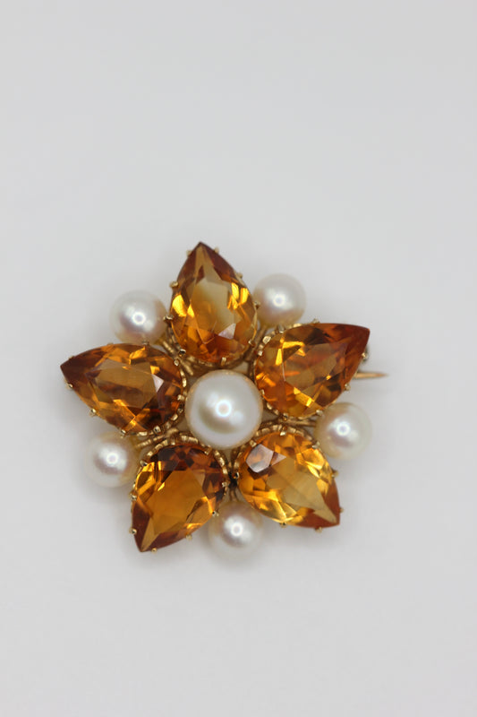 Citrine flower brooch