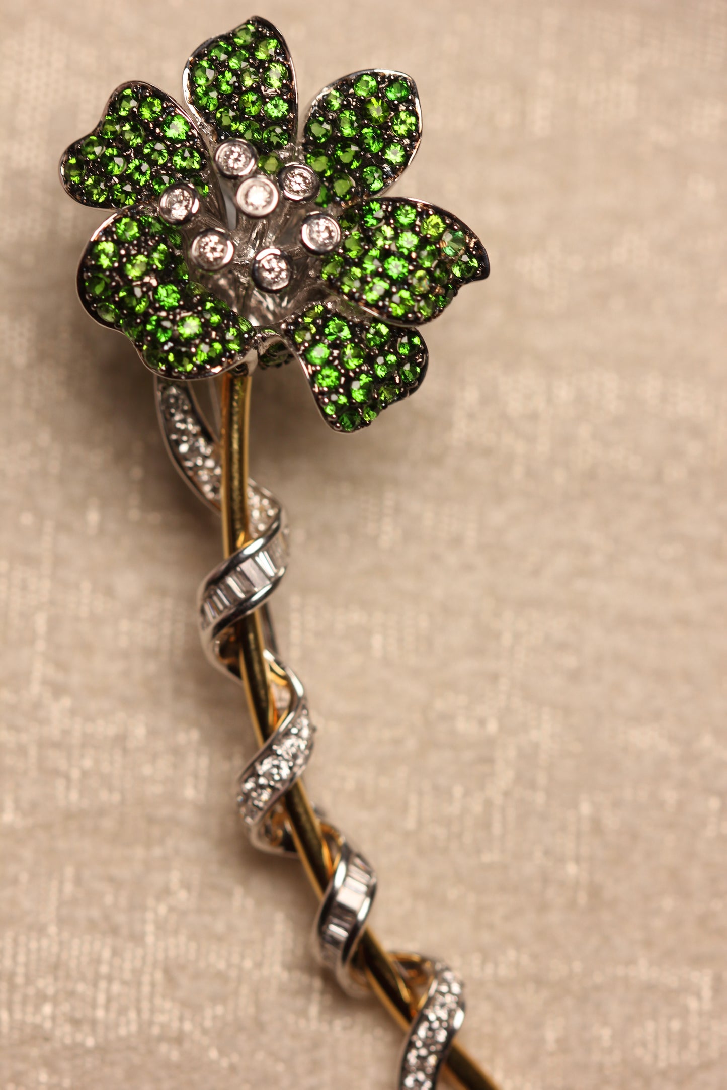 Tsavorite flower brooch
