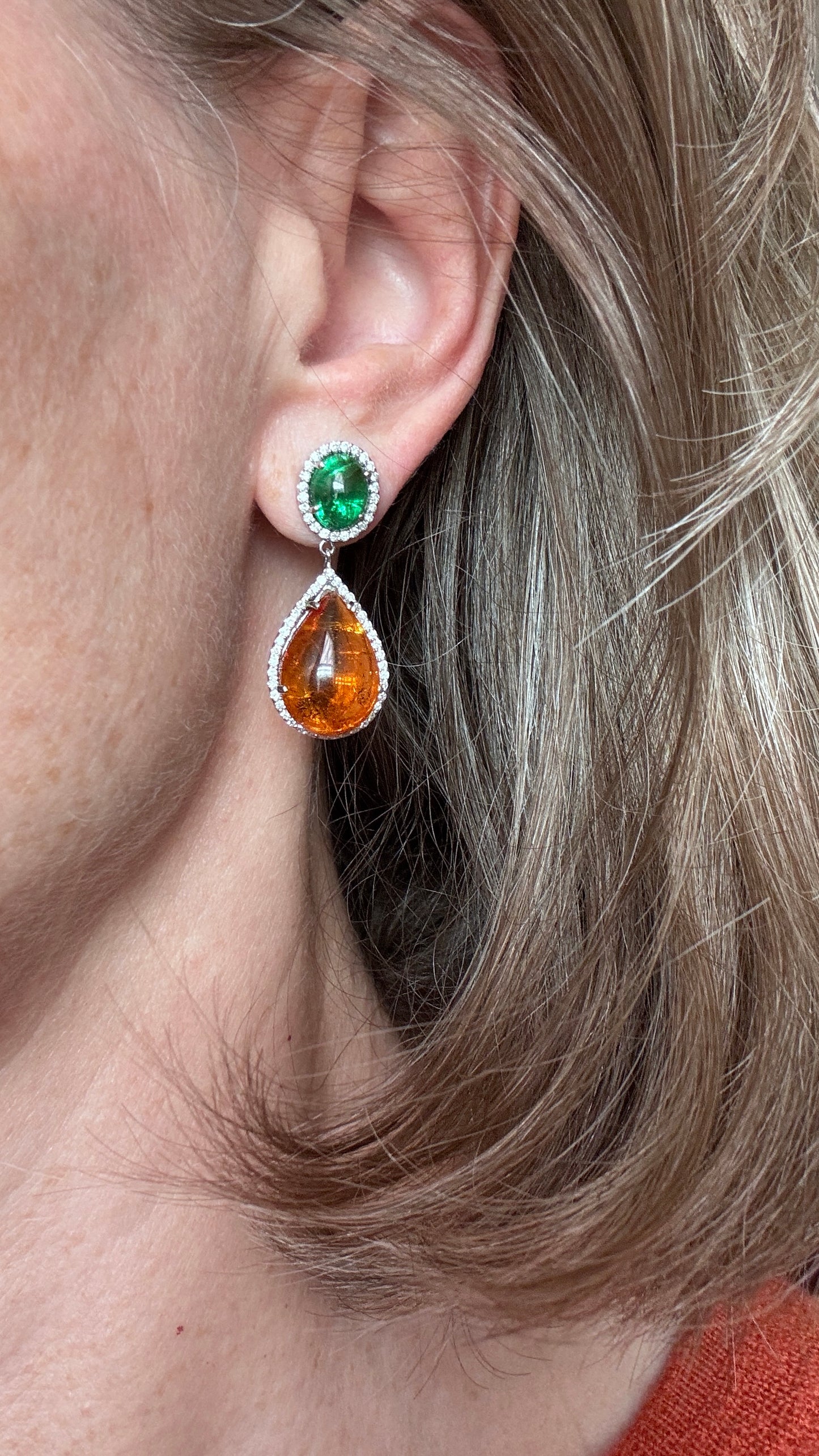 Tsavorite and Spessartine earrings