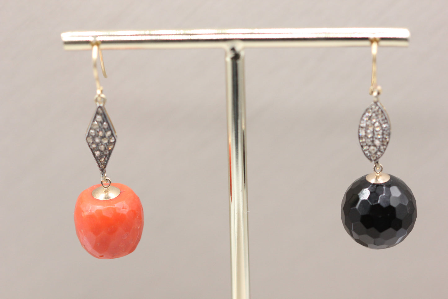 Onyx and coral earrings