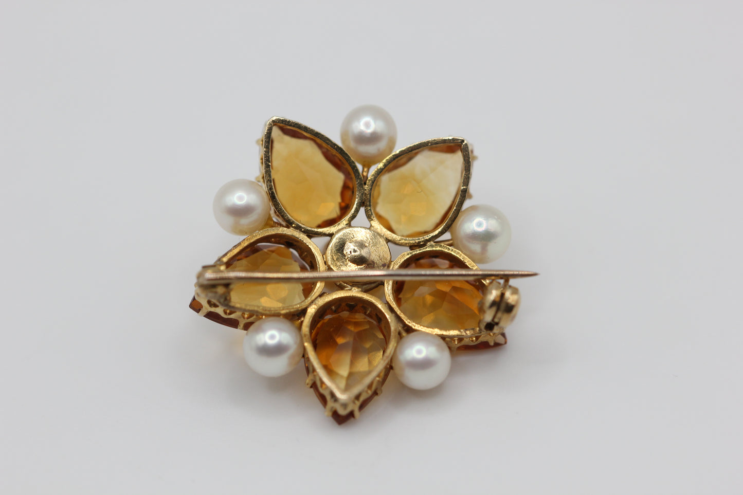 Citrine flower brooch