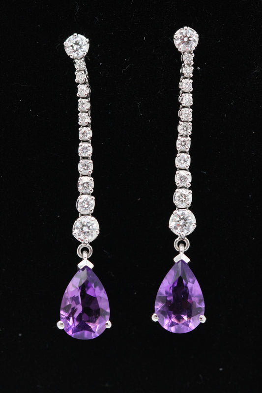 Amethyst and diamond drop earrings