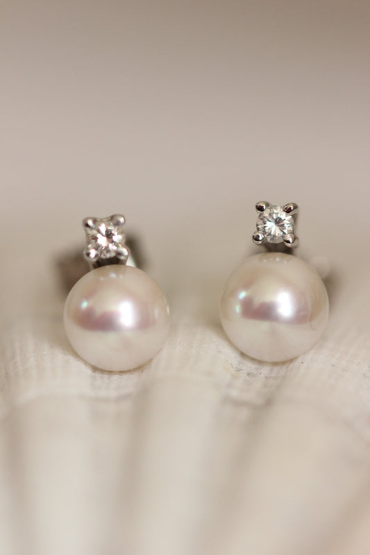 Akoya pearls and white sapphire earrings