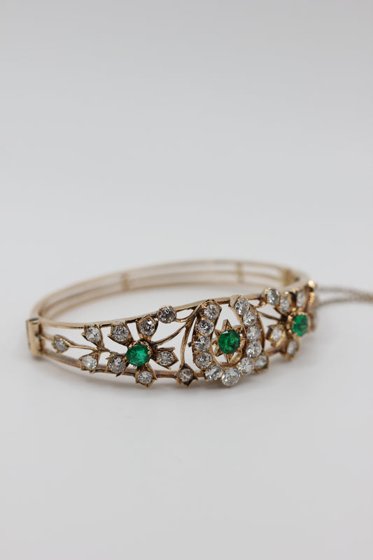 Diamond and emerald bangle