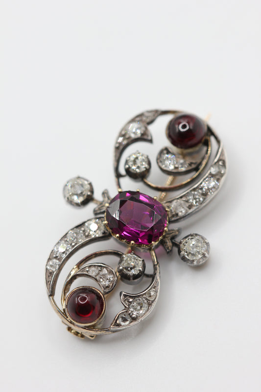 Rhodolite garnet antique brooch
