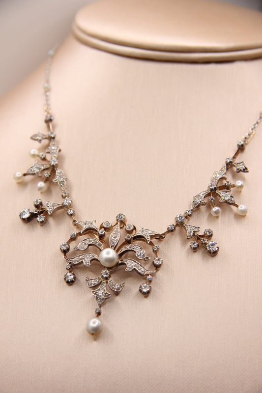Antique diamond and pearl necklace