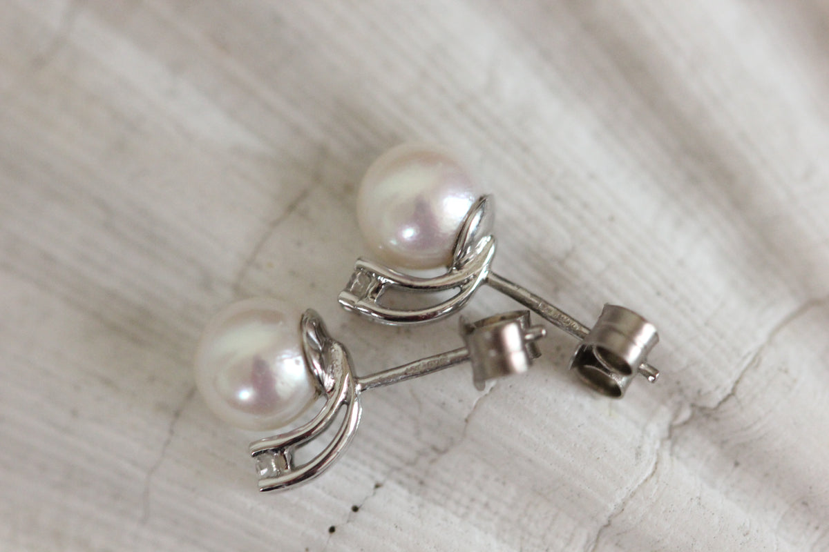 Akoya pearls and white sapphire earrings