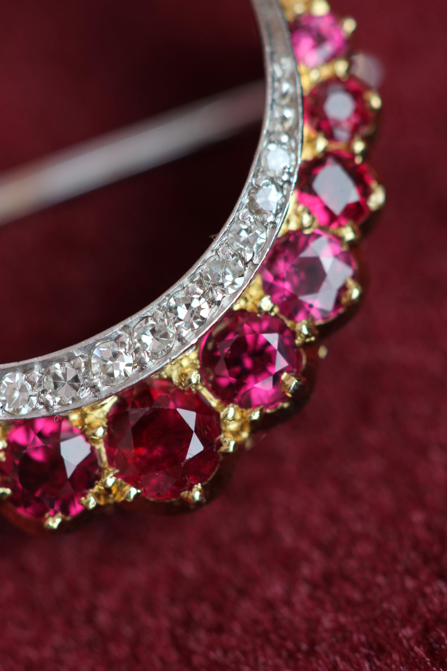 Victorian Ruby & Diamond Crescent Moon Brooch