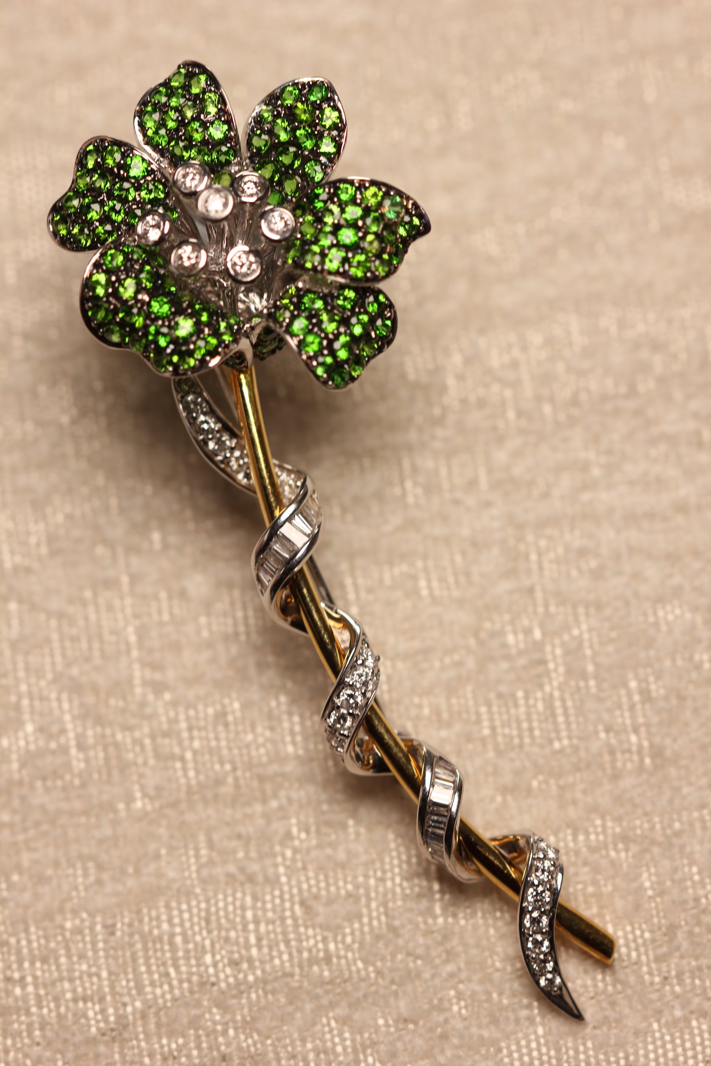 Tsavorite flower brooch