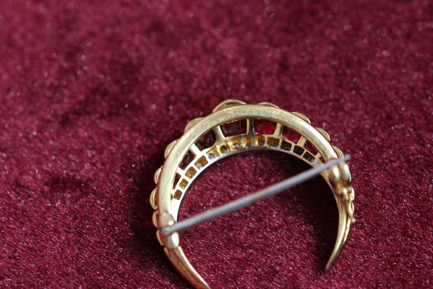 Victorian Ruby & Diamond Crescent Moon Brooch
