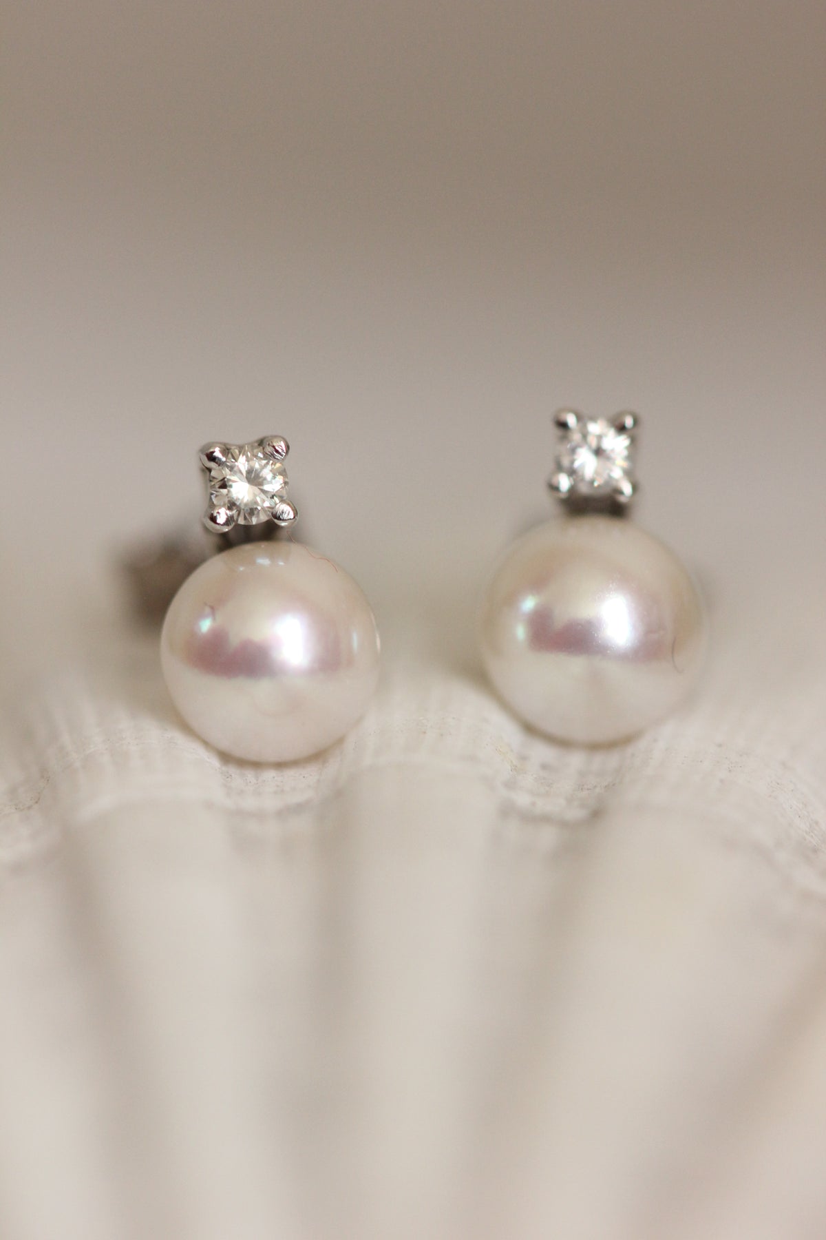 Akoya pearls and white sapphire earrings