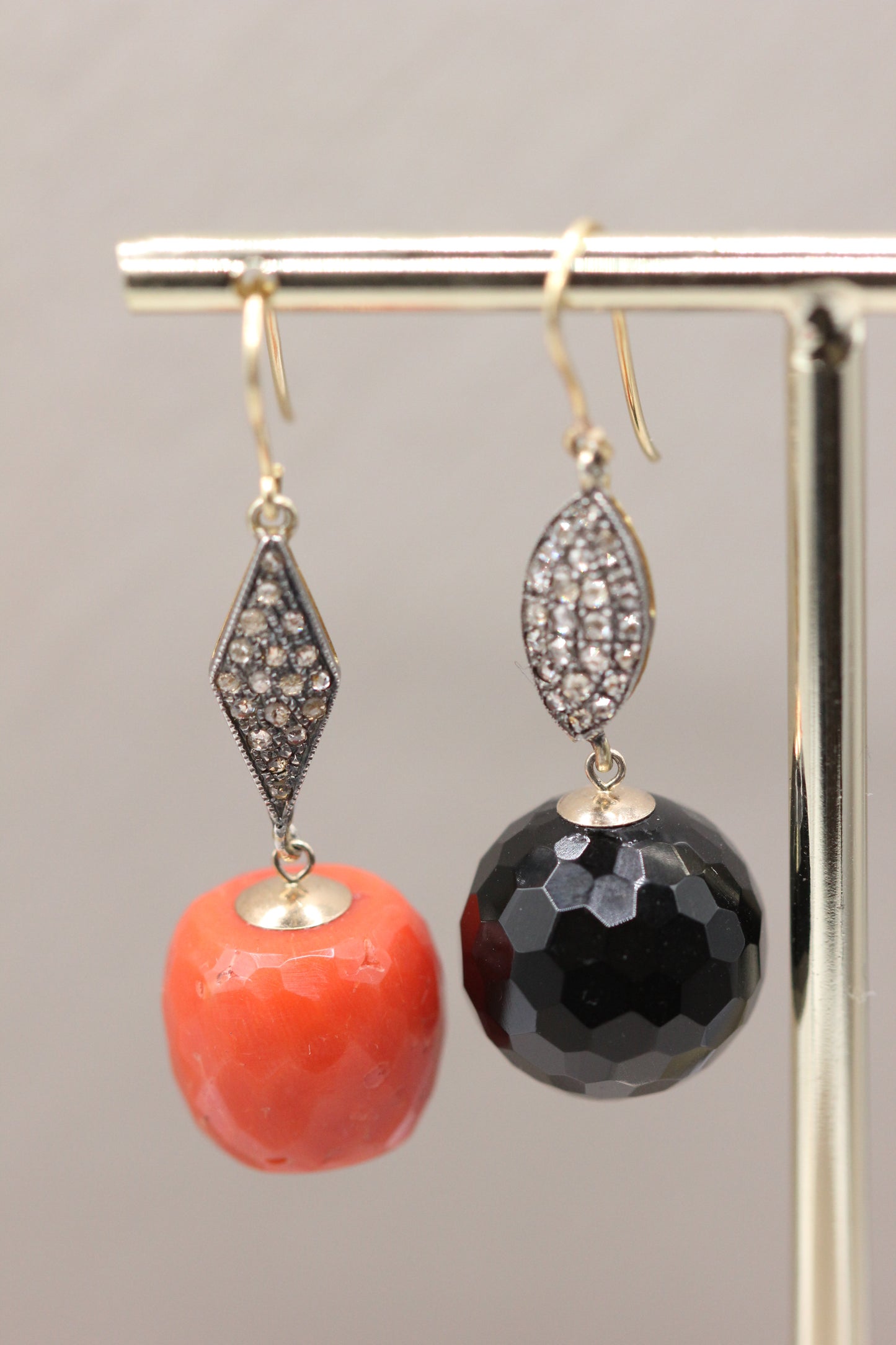 Onyx and coral earrings