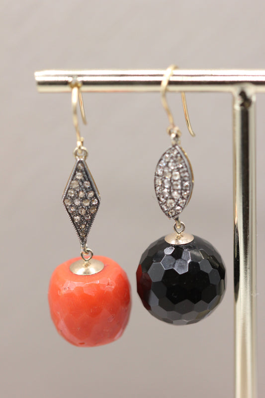 Onyx and coral earrings