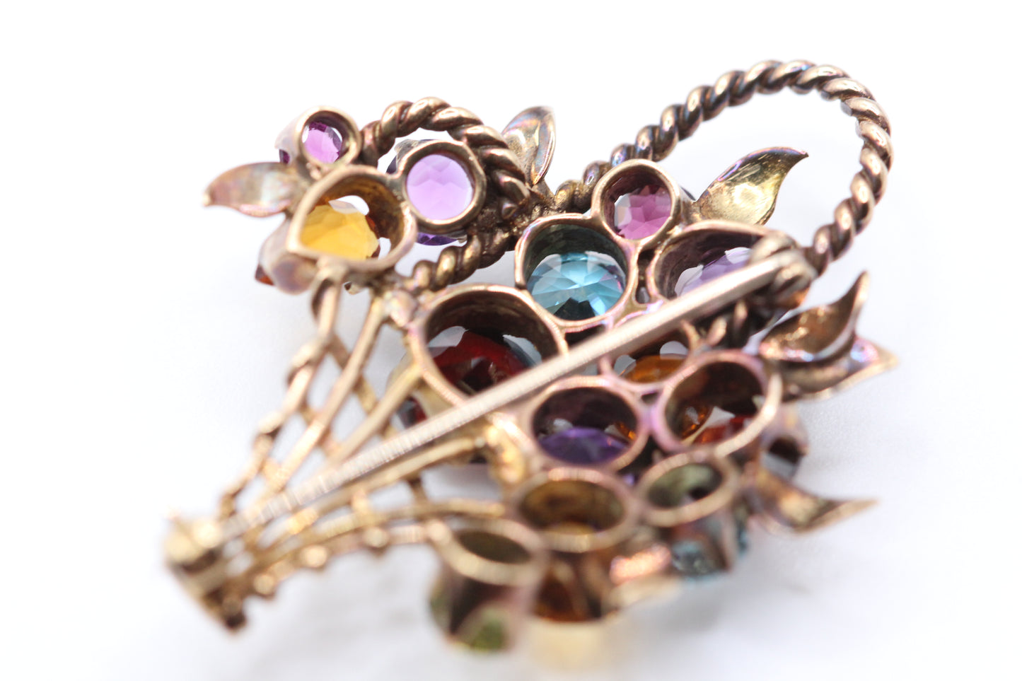 Multi gem flower basket brooch