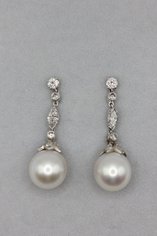 Pearl and diamond earrings