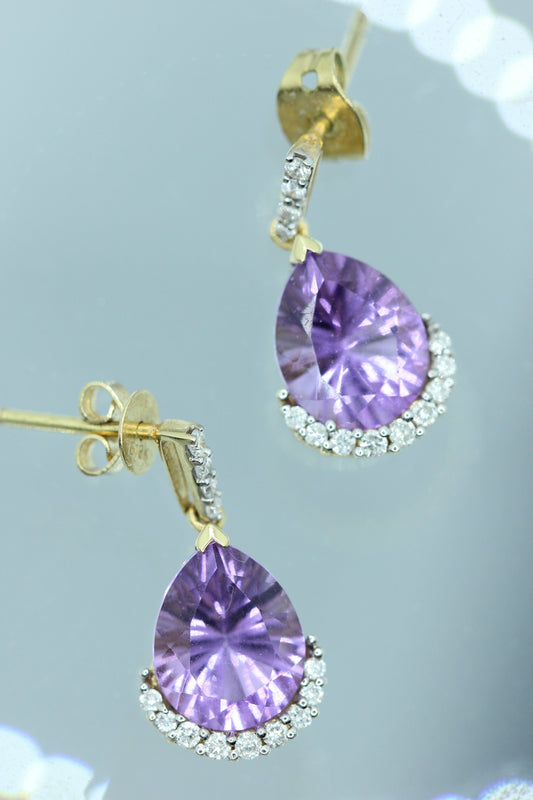 Amethyst and Diamond drop earrings