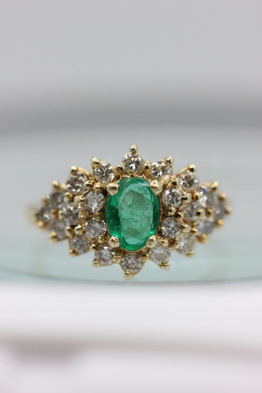 Emerald and diamond ring